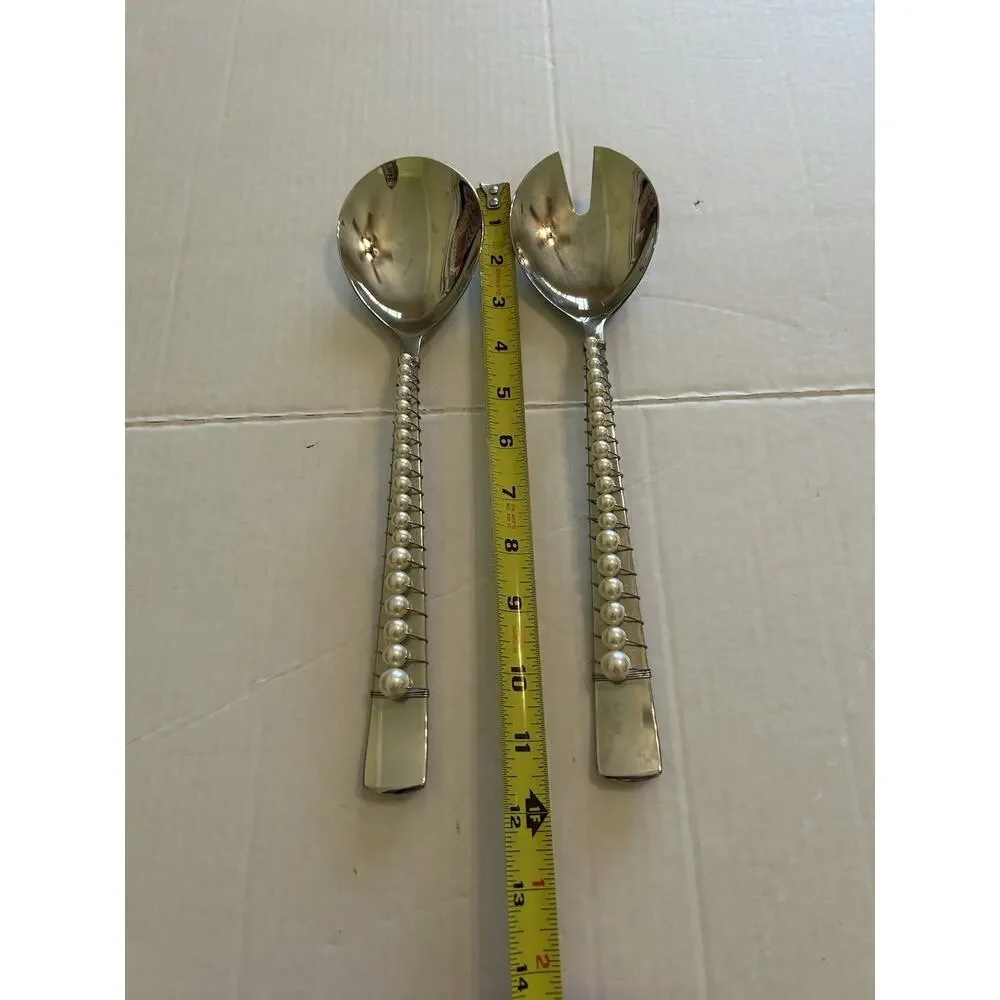 Vtg Oneida Grosvenor 1921 Pearl Bead Wired 2 Stainless‎ Steel Serving Utensils